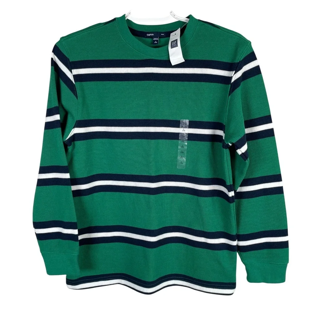 New Gap Long Sleeve Crewneck Sweater Boys Kids Large 10‎ Green Striped Stretch